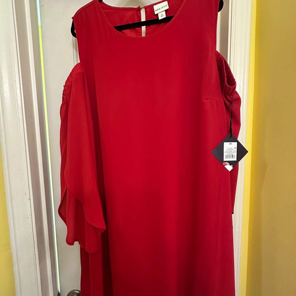Ava & Viv Red Sheath Dress Cold Shoulder Flutter Sleeveless